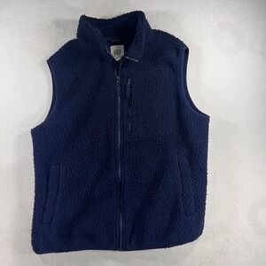 Gap Mens Sherpa Fleece Full Zip Vest Navy Blue Small